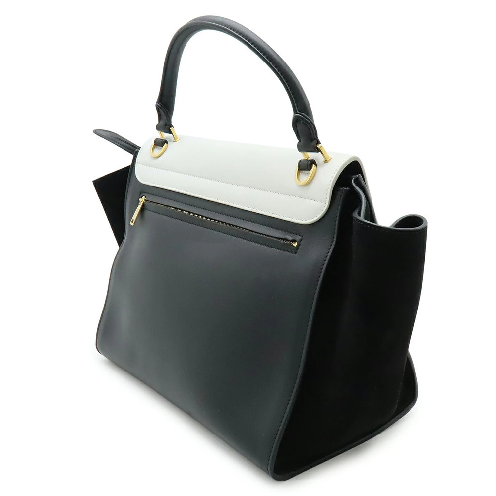 Celine White Handle Leather Suede Handbag Trapeze Black One Bicolor White Black
